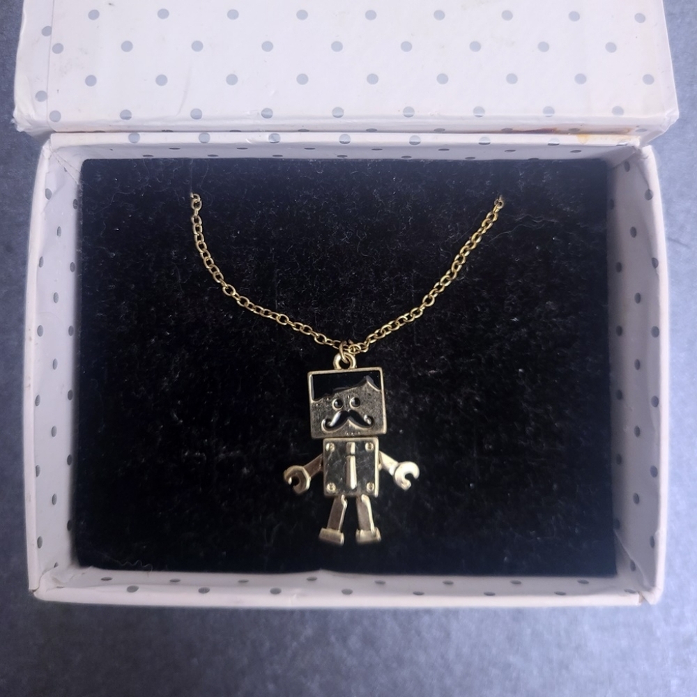 Gold Plated Black Moustache Robot Necklace
